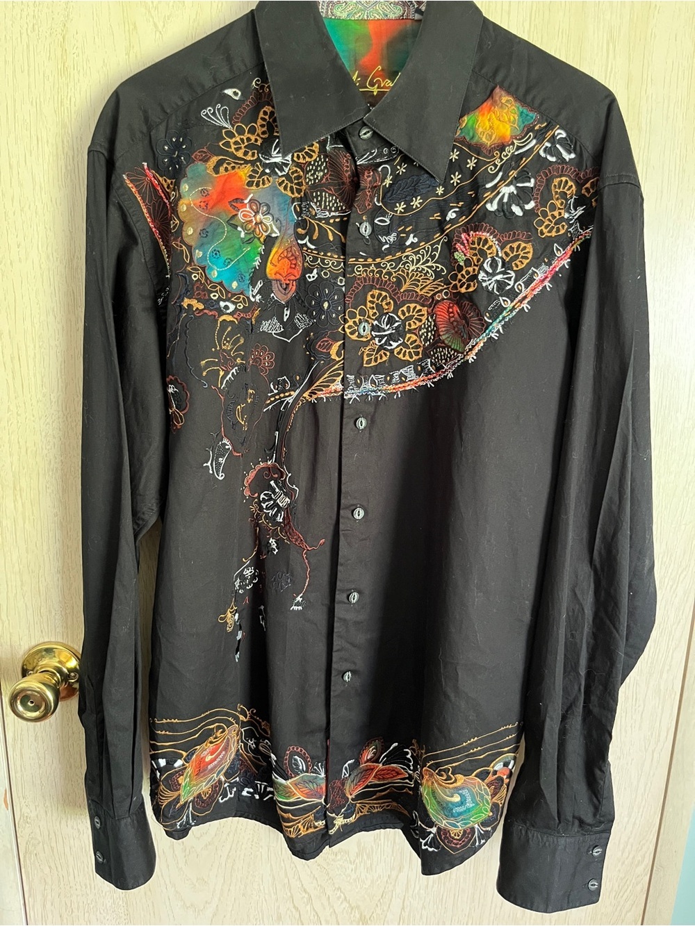 Robert Graham Limited Edition Men’s shirt Black multi embroidered cotton Sz XL